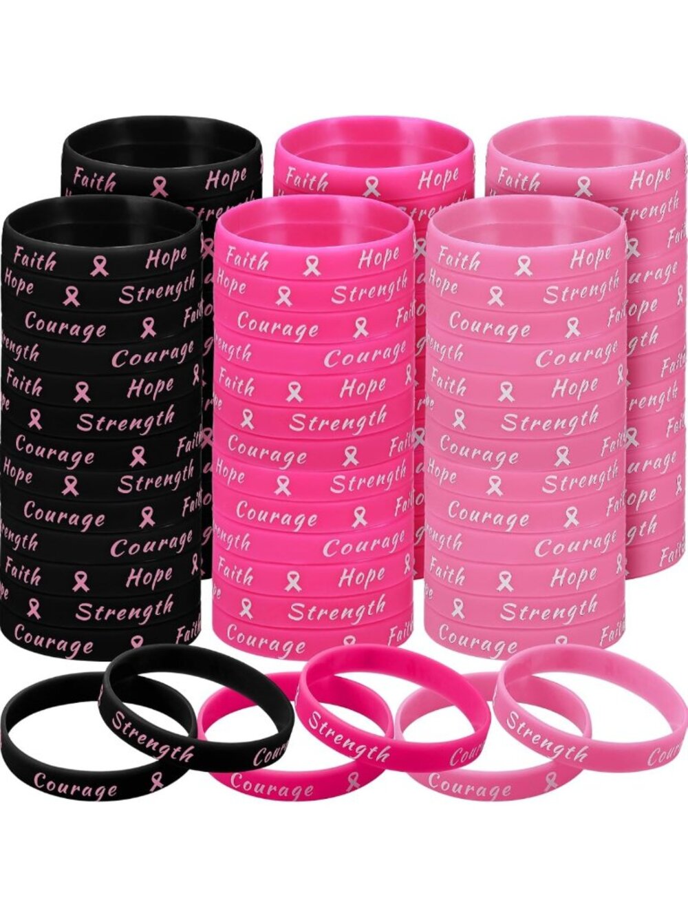 200 Pcs Silicone Breast Cancer Awareness Bracelets - Hope & Strength Wristbands
